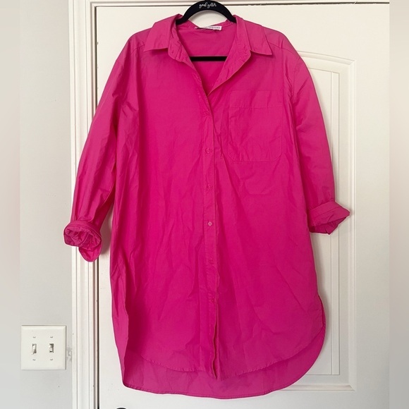 English Factory Classic Collared Shirt Dress Fuchsia Pink - Picture 4 of 9